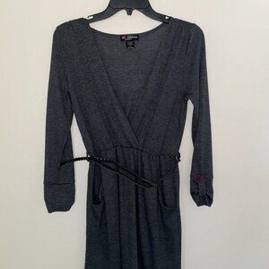 Delicious Los Angeles Long Sleeved Grey Dress with Elastic Waist & Pockets